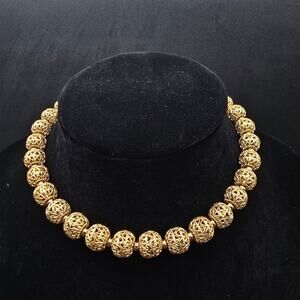 Monet Gold Tone Filigree Beaded Necklace Vintage Costume Jewelry